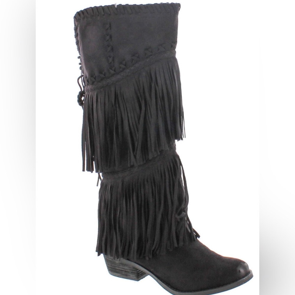 Not Rated Synthetic Sueded Fringe Boots Black Size 9.5